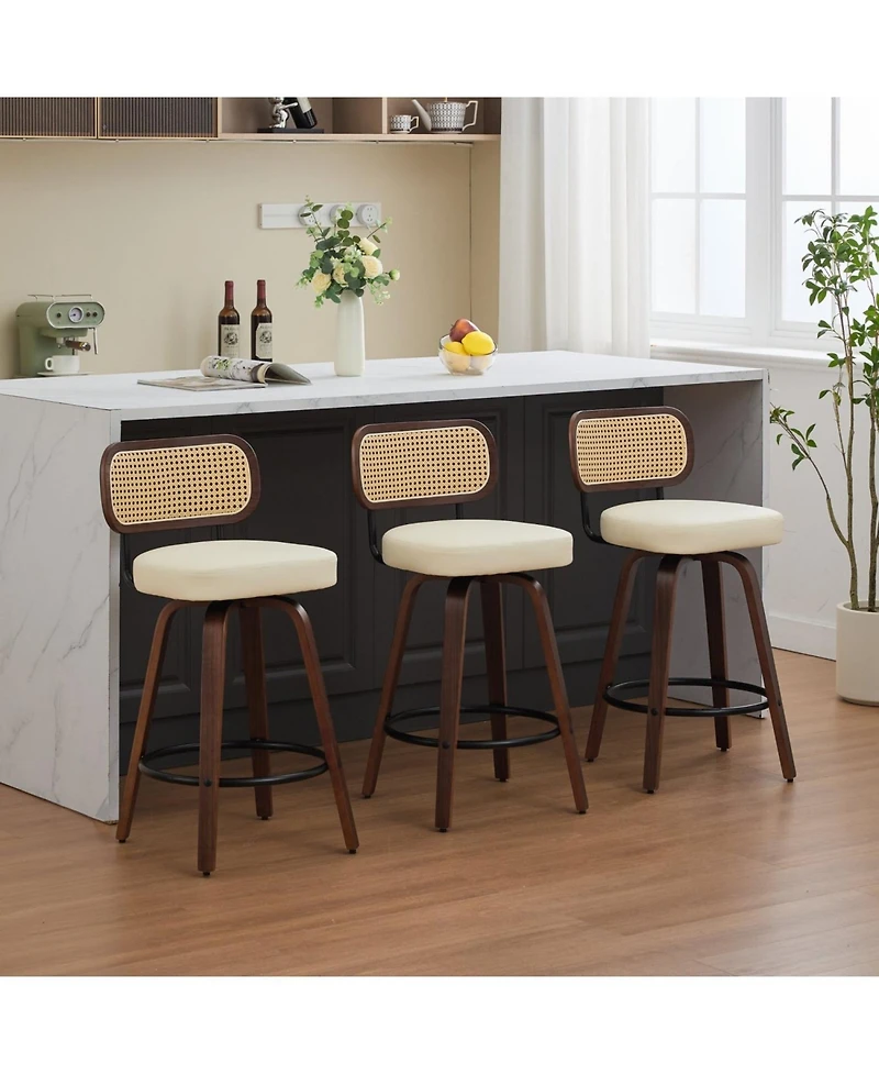 Streamdale Furniture Rattan Counter Height Swivel Bar Stools (Set of