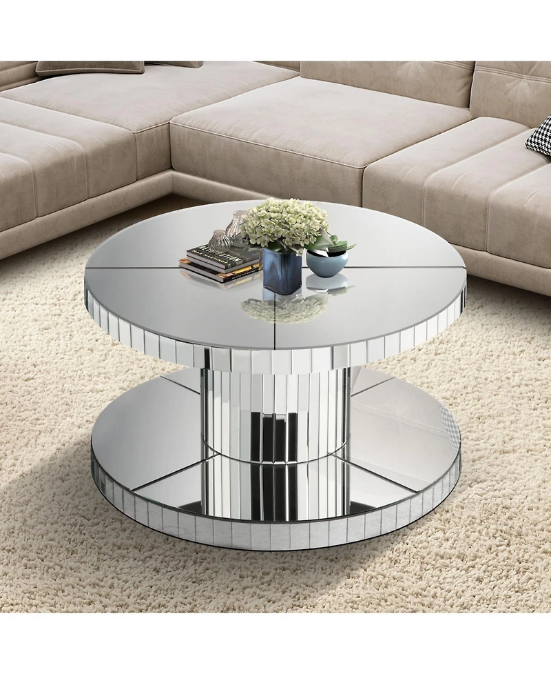 Streamdale Furniture Luxury Round Mirror Coffee Table - Fluted Glass 31.5"