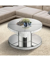 Streamdale Furniture Luxury Round Mirror Coffee Table - Fluted Glass 31.5"