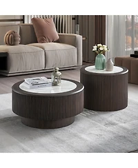 Streamdale Furniture Marble Pattern Coffee Table Set - Round End Tables, Dark Brown