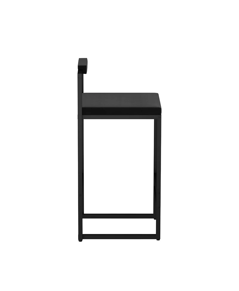 Streamdale Furniture Velvet Bar Stools Set of 2 - Counter Height Kitchen Chairs (Black