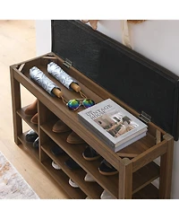 Streamdale Furniture Adjustable Rubberwood Shoe Bench with Storage & Comfort Seat - Brown