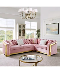 Streamdale Furniture L-Shaped Chesterfield Velvet Sectional Sofa, Gold Accents, 5 Pillows