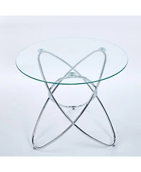 Streamdale Furniture Modern Tempered Glass Dining Table with Chrome Legs
