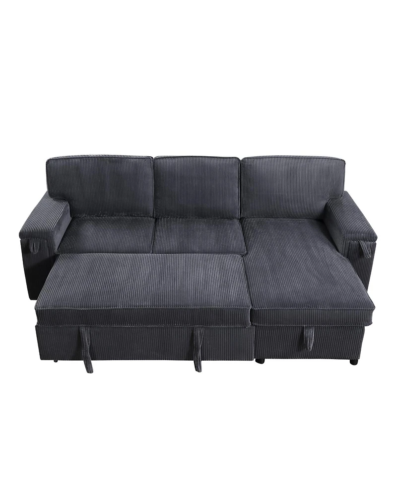 Streamdale Furniture Upholstery Sleeper Grey Sectional Sofa with Storage Space