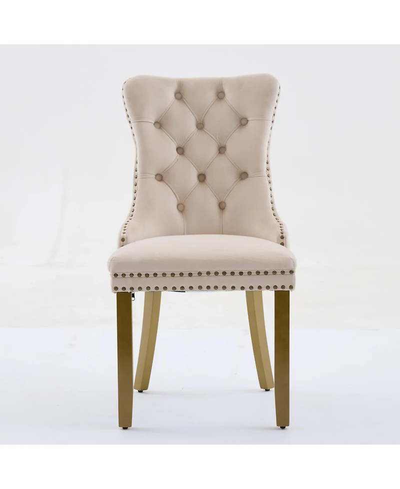 Streamdale Furniture Mid-Century Tufted Velvet Dining Chairs, Lion Head Ring, Gold Legs, Blue, 2-Pcs