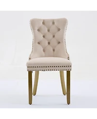 Streamdale Furniture Mid-Century Tufted Velvet Dining Chairs, Lion Head Ring, Gold Legs, Blue, 2-Pcs