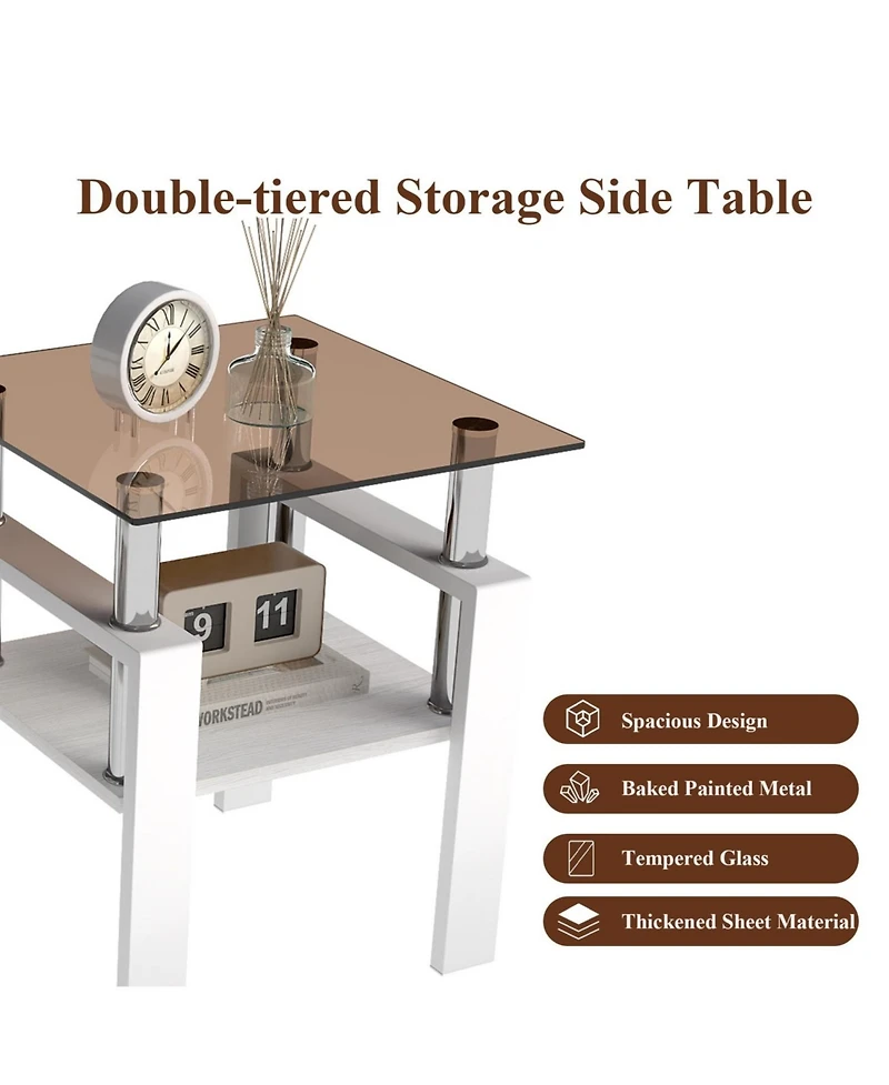 Streamdale Furniture Modern Glass Tea/Coffee Table Set - Brown/White
