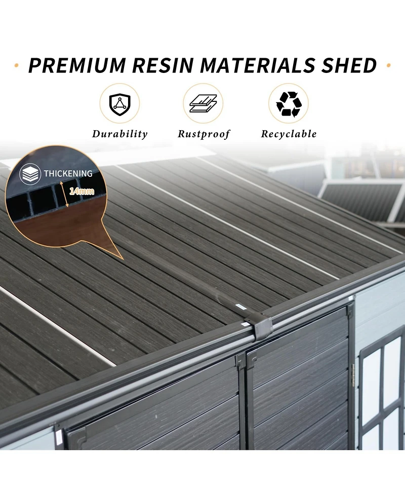 Streamdale Furniture 8x6ft Resin Garden Shed with Floor & Windows - Grey/Black