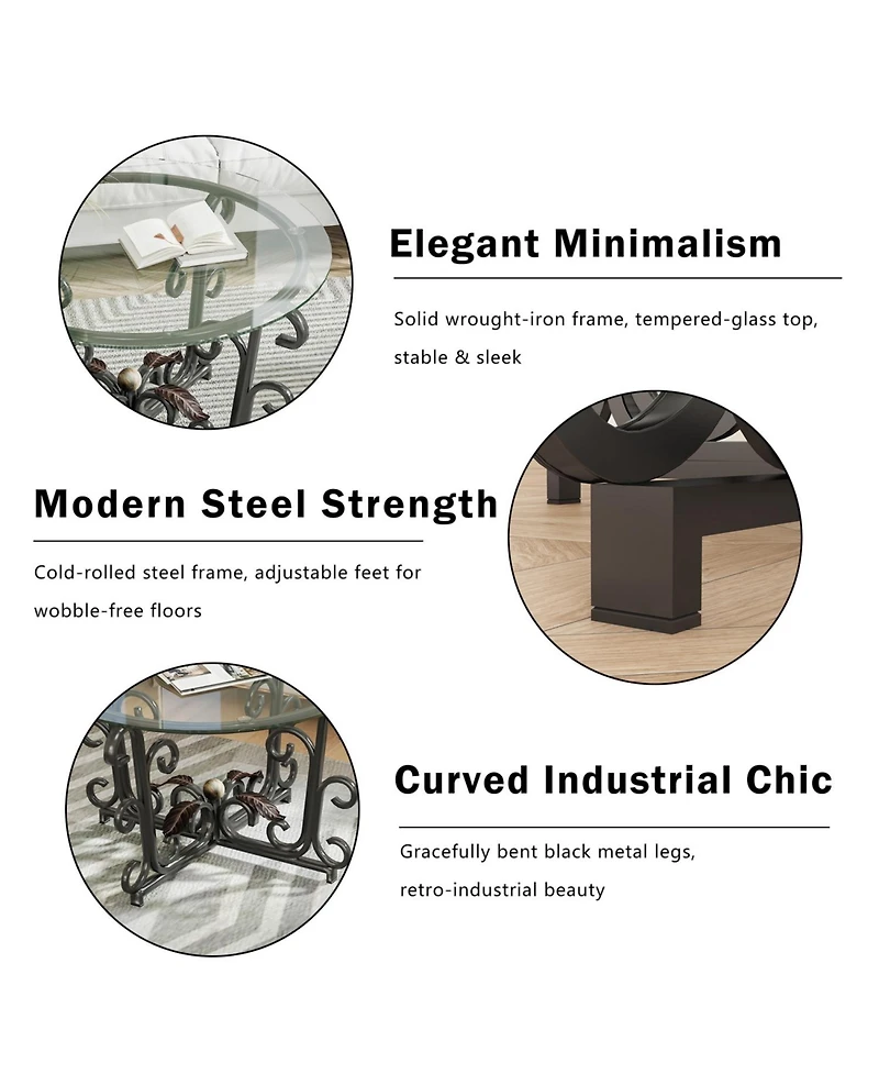 Streamdale Furniture Streamdale 3-Piece Glass Coffee Table Set- Modern Metal Frame, Easy Clean