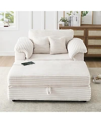 Streamdale Furniture Corduroy Armchair Set w/ Usb Ports & Storage Stool - White