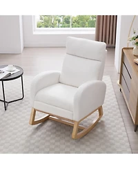 Streamdale Furniture Teddy Fabric Leisure Rocking Chair with Adjustable Footstool White