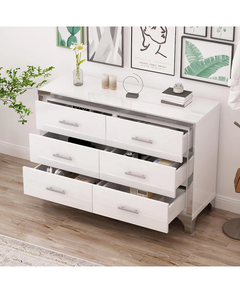 Streamdale Furniture Elegant High Gloss Dresser with Metal Handle, Mirrored Storage Cabinet 6 Drawers