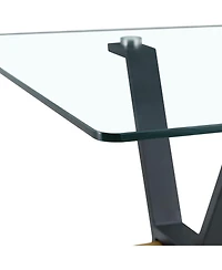 Streamdale Furniture Glass Top Table & Gray Linen Chairs