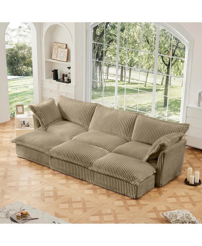 Streamdale Furniture Corduroy Camel 3-Seat Sofa with Ottomans