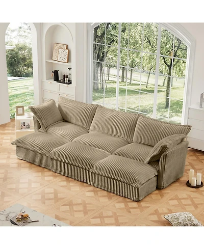 Streamdale Furniture Corduroy Camel 3-Seat Sofa with Ottomans