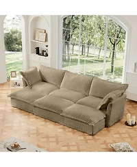 Streamdale Furniture Corduroy Camel 3-Seat Sofa with Ottomans