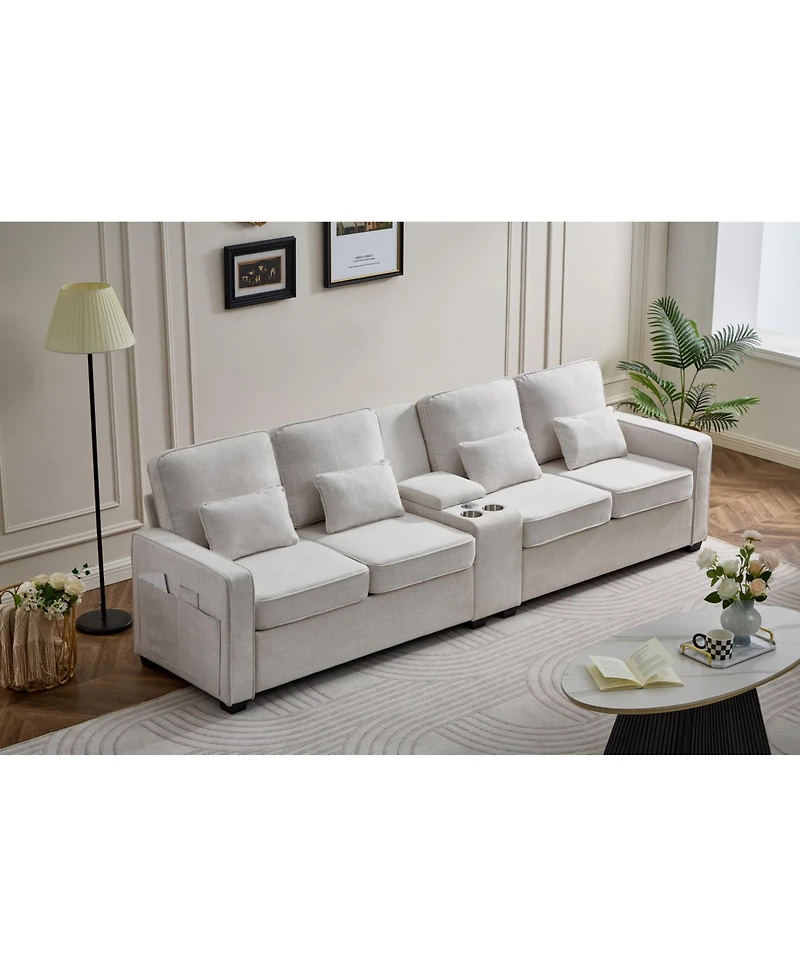 Streamdale Furniture 114" Sofa w/ Console, Cupholders, Usb Ports