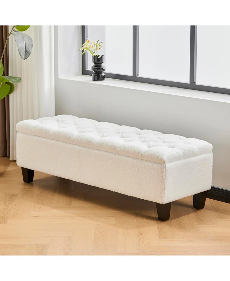 Streamdale Furniture Streamdale Beige Boucle Ottoman Bench with Storage - 300 lbs Capacity