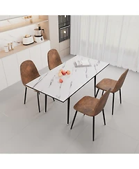 Streamdale Furniture Streamdale Extendable White Dining Table & Brown Suede Chair Set (4-Piece