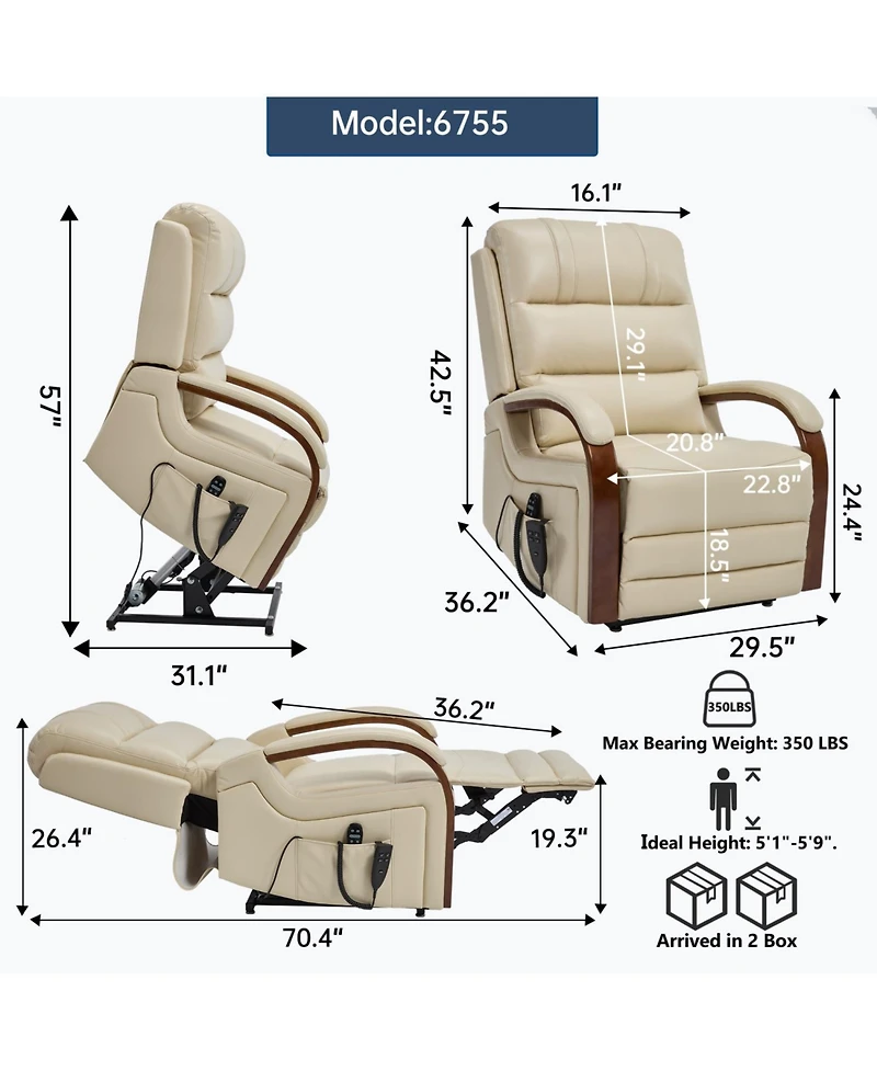 Streamdale Furniture Power Beige Leatheraire Lift Recliner, Heat & Massage