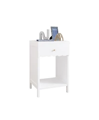 Streamdale Furniture White Nightstand with Drawer & Shelf, Scalloped Edge Bedside Table