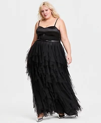 City Studios Trendy Plus Corset-Bodice Ruffled-Skirt Gown