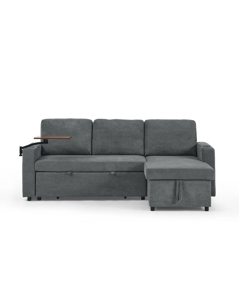 Streamdale Furniture Streamdale Chenille Pull-Out Sofa Bed w/ Table, Led, Usb & Cup Holders