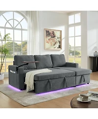Streamdale Furniture Streamdale Chenille Pull-Out Sofa Bed w/ Table, Led, Usb & Cup Holders