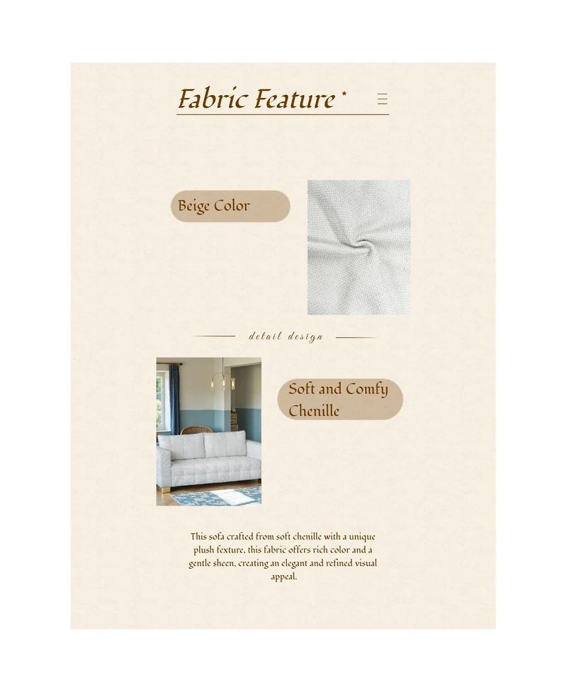 Streamdale Furniture Streamdale Chenille Box-Tufted Sofa with Stainless Steel Legs