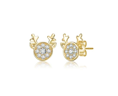 Rachel Glauber Teens 14K Gold Plated Cubic Zirconia Animal Head Stud Earring