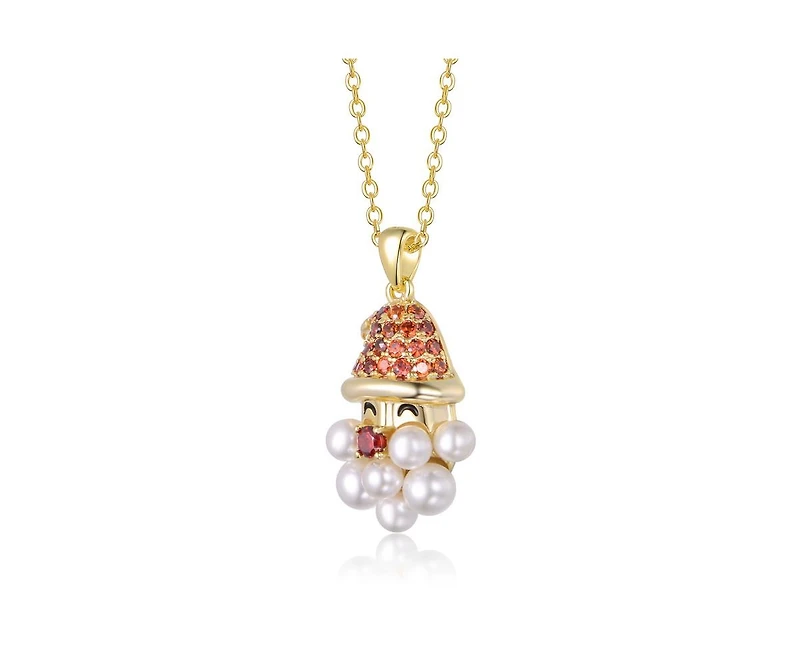 GiGiGirl Teens 14K Gold Plated Pearl Cz Whimsical Santa Pendant Necklace