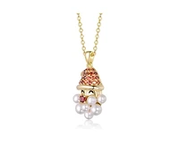 GiGiGirl Teens 14K Gold Plated Pearl Cz Whimsical Santa Pendant Necklace