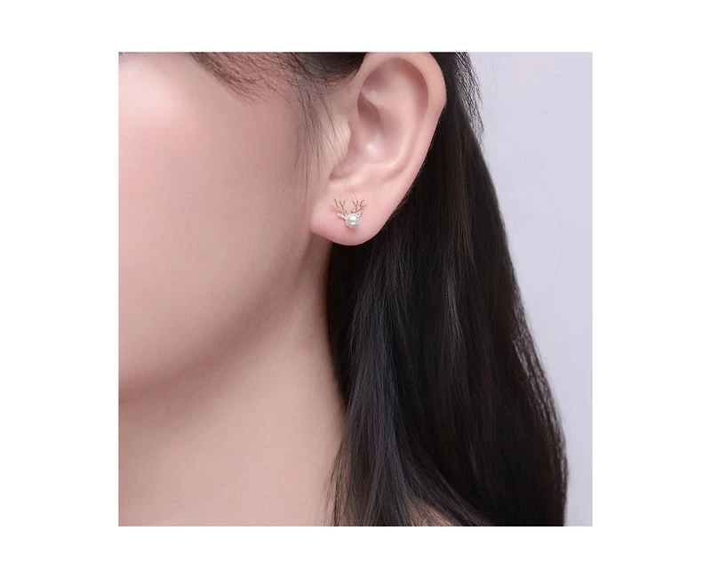 Rachel Glauber Teens 14K Gold Plated Pearl Animal Head Shaped Stud Earring