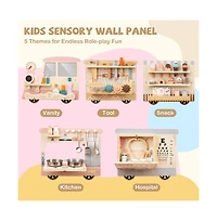 Kids Wall Mounted Sensory Activity Train with Five Skill Building Play Stations