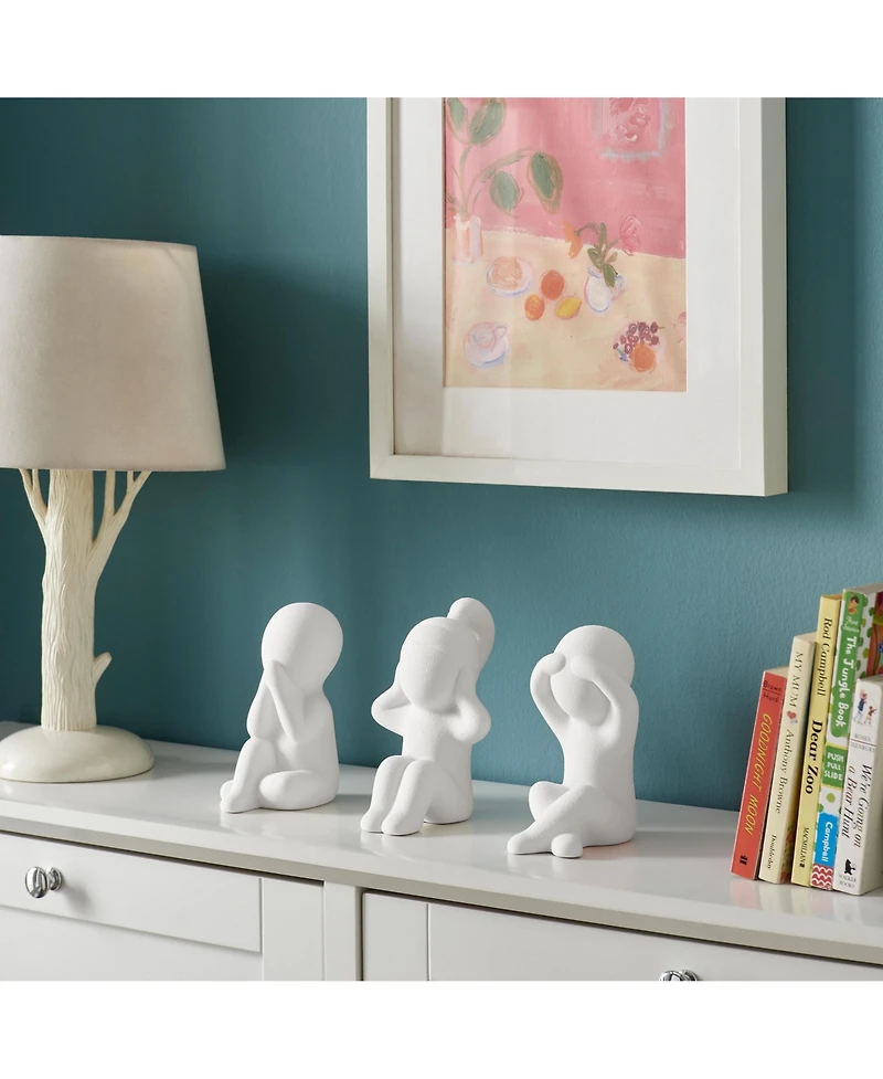 Danya B Hans White Abstract Three Wise Children Matte Ceramic Sculpture Set
