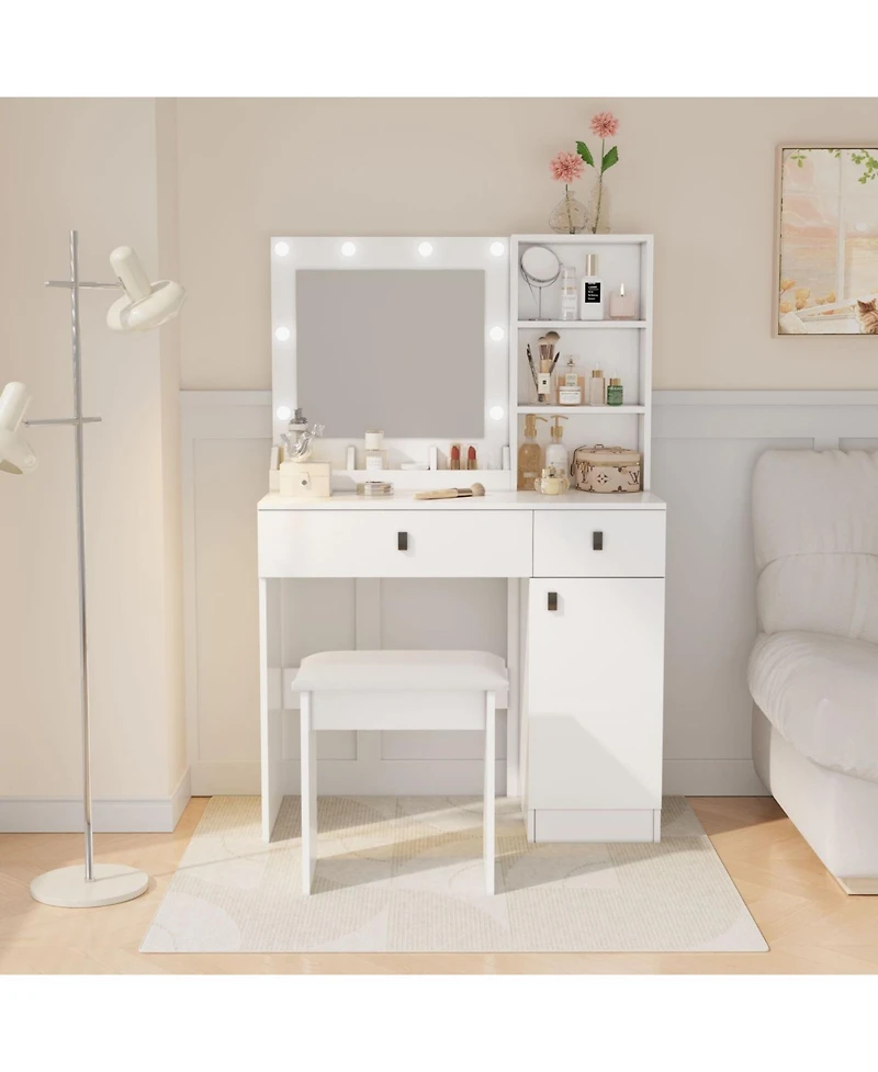 Streamdale Furniture Streamdale Vanity Desk with Adjustable Lights, Drawers & Storage