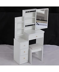 Streamdale Furniture Compact Vanity Set Sliding Mirror, Storage Drawer, Cushioned Stool, Epa/Gcc/Ul Certified