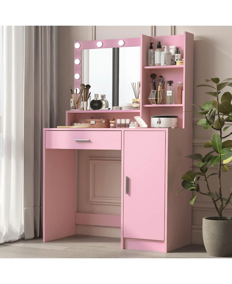 Streamdale Furniture Vanity Desk with Mirror, 3-Level Storage Dresser, Adjustable Lighting