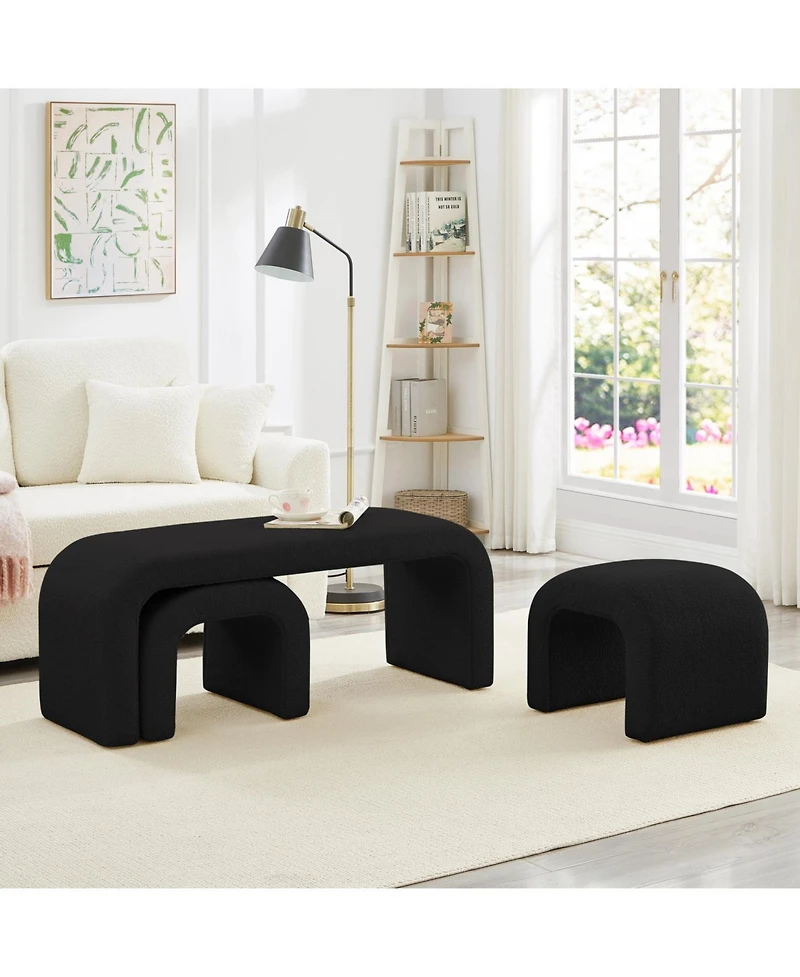 Streamdale Furniture U-Shaped Teddy Ottoman Bench Set of 3