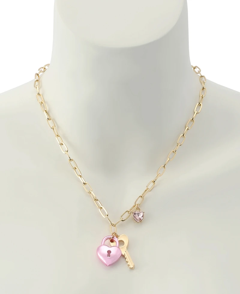 Betsey Johnson Faux Stone Sweetheart Lock Key Pendant Necklace