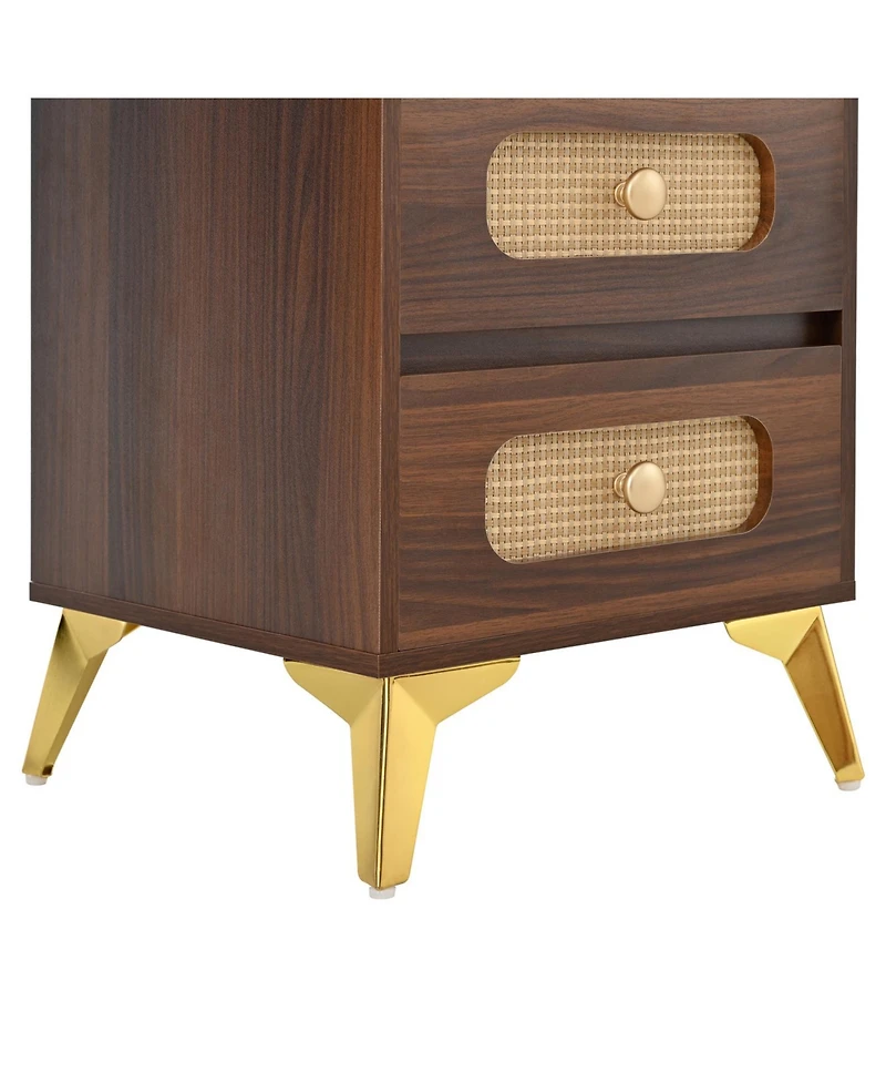 Streamdale Furniture 47" Lighted Vanity Desk with Rattan Drawers - Dark Walnut