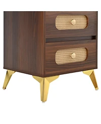 Streamdale Furniture 47" Lighted Vanity Desk with Rattan Drawers - Dark Walnut