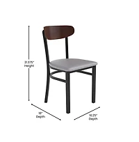 Emma+Oliver Yara Industrial Dining Chair with Rolled Steel Frame and Solid Wood Seat - 500 lbs. Static Weight Capacity