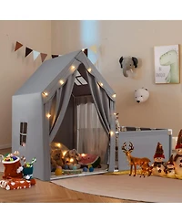 Gymax Kids Play Tent w/Playpen Yard Door Curtains Windows Star Lights for Boys Girls