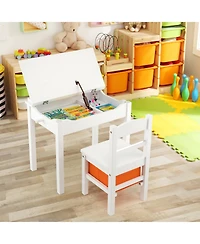Gymax Kids Table and Chair Set Wood Activity Study Desk w/ Storage Drawer Hook