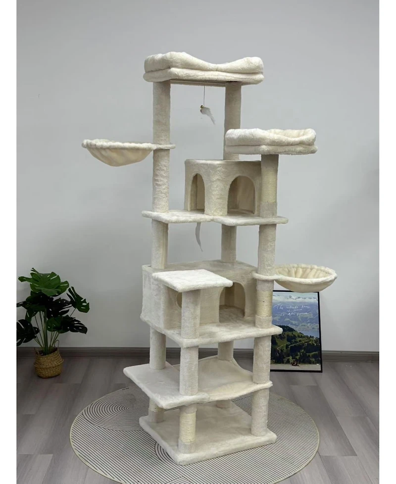 Zeus & Ruta 68 Green Multi Level Cat Tree Hammocks Hanging Basket Cave Removable Cushion