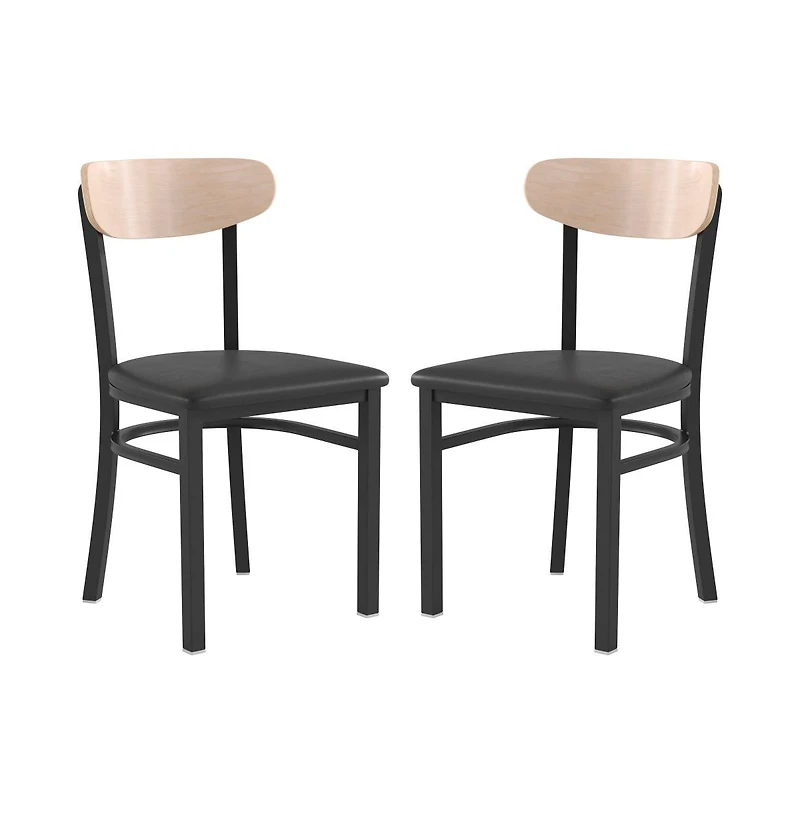 Emma+Oliver Yara Industrial Dining Chair with Rolled Steel Frame and Solid Wood Seat - 500 lbs. Static Weight Capacity