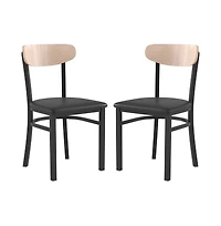 Emma+Oliver Yara Industrial Dining Chair with Rolled Steel Frame and Solid Wood Seat - 500 lbs. Static Weight Capacity