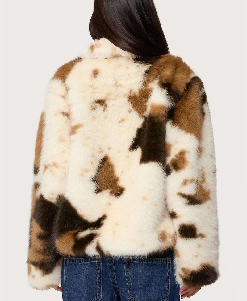 Edikted Women's Rayan Cow Print Faux Fur Jacket